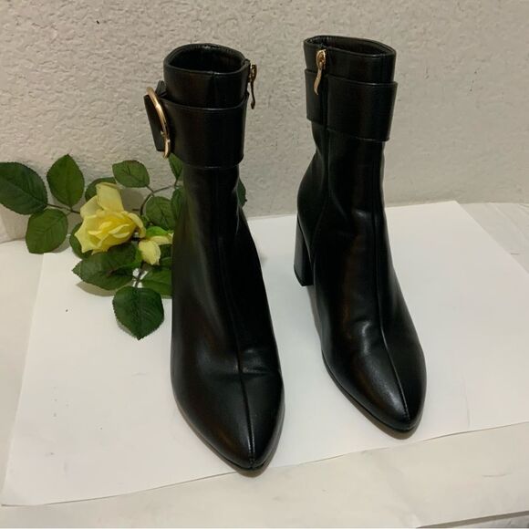 IDIFU Women Dressy Chunky Heel Ankle Boots Pointed Toe Metal Boots Size 8.5 - Picture 2 of 11